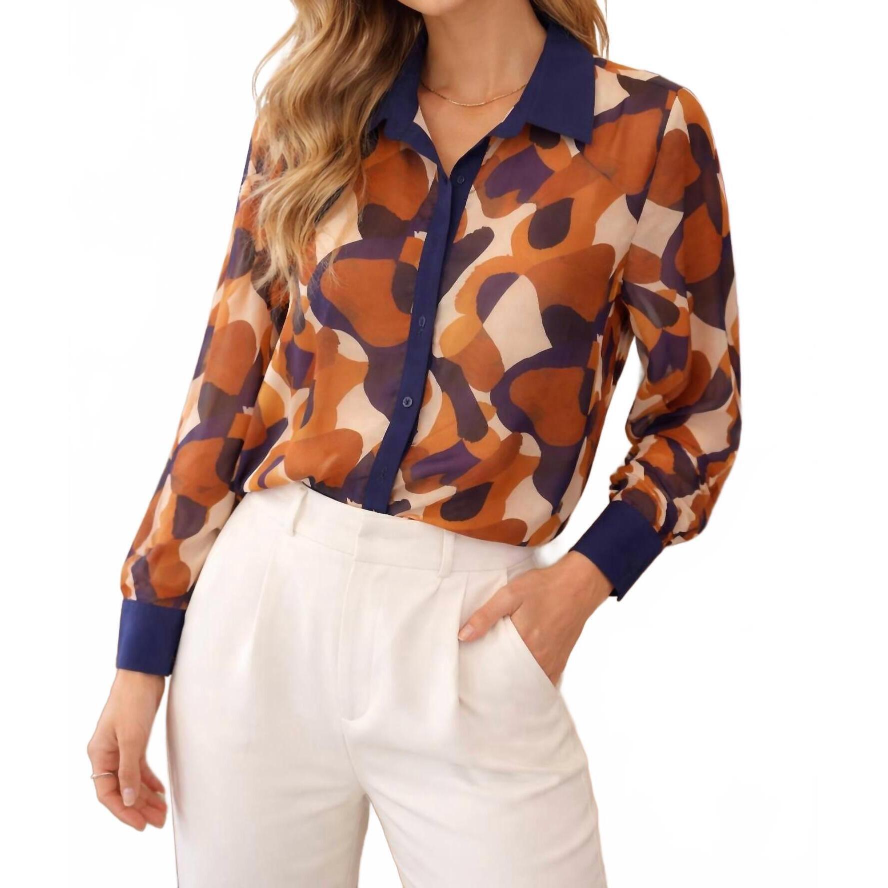 New Jade Sheer Overlay Lined Blouse In Brown Medley
